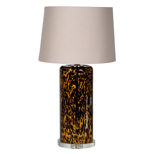 Glass Tortoise Shell Table Lamp with Linen Shade