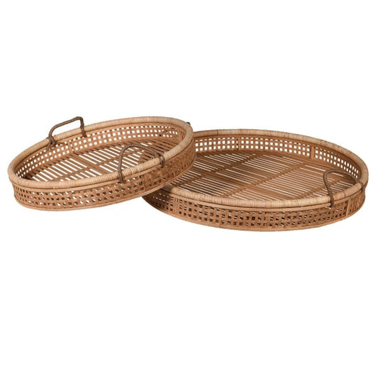 Set of 2 Round Bamboo Rattan Trays