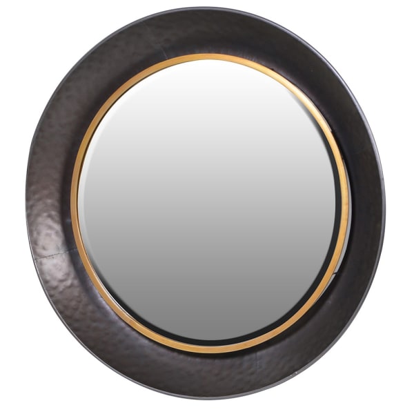 Round Black and Gold Wall Mirror