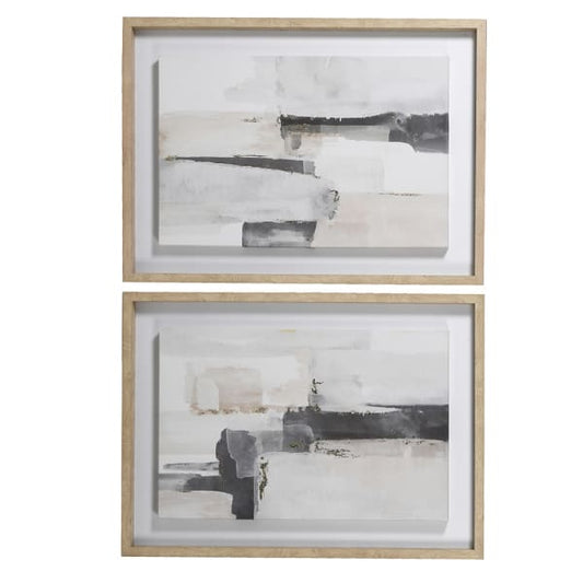 Set of 2 Painterly Brush Stroke Framed Canvas