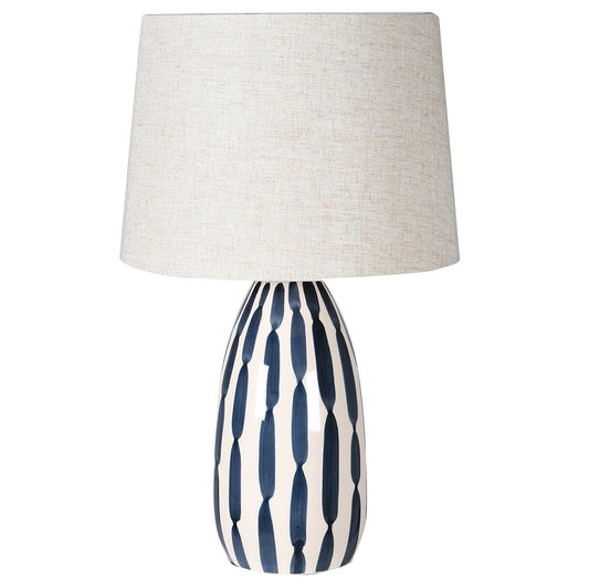 Indigo and Cream Hand Painted Table Lamp with Linen Shade