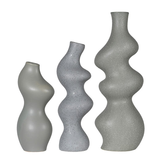 Triple Wavy Green Bud Vases