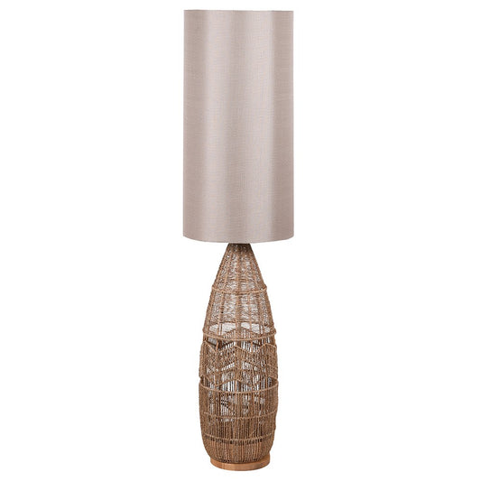 Woven Husk Floor Lamp with Linen Shade