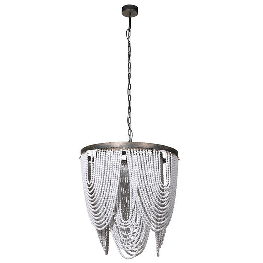 White-wash Wooden Bead Chandelier