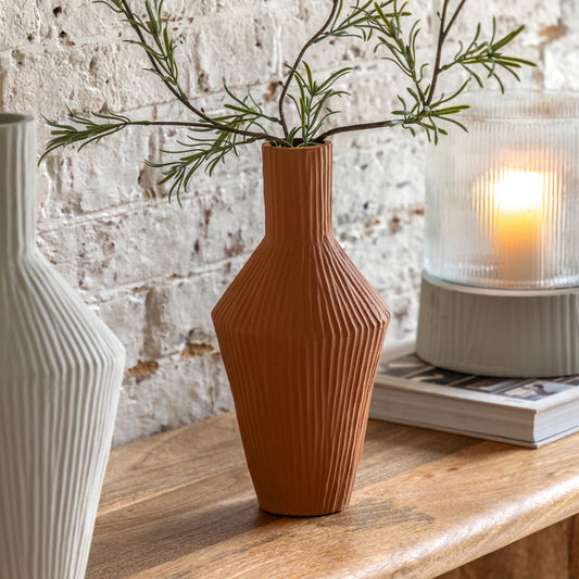 Zahara Ribbed Cast Metal Vase