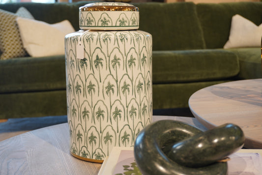 Small Green Palm Trees Lidded Jar