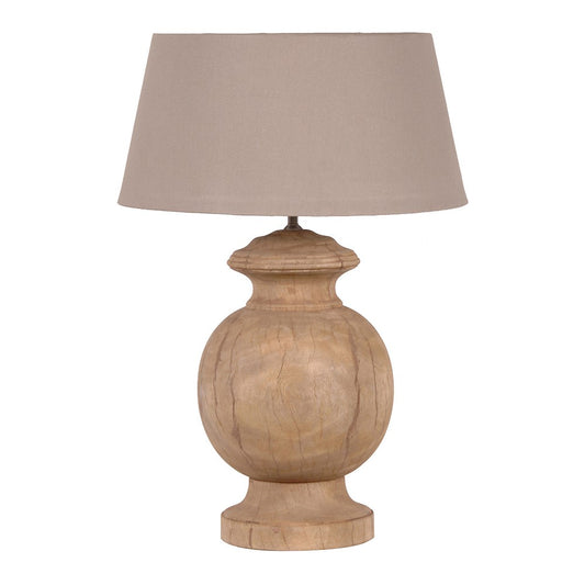 Natural Wood Round Table Lamp with Linen Shade