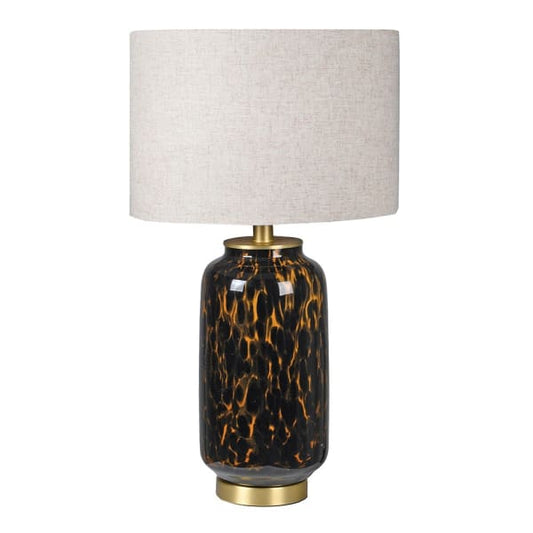 Tortoise Effect Glass Table Lamp with Linen Shade