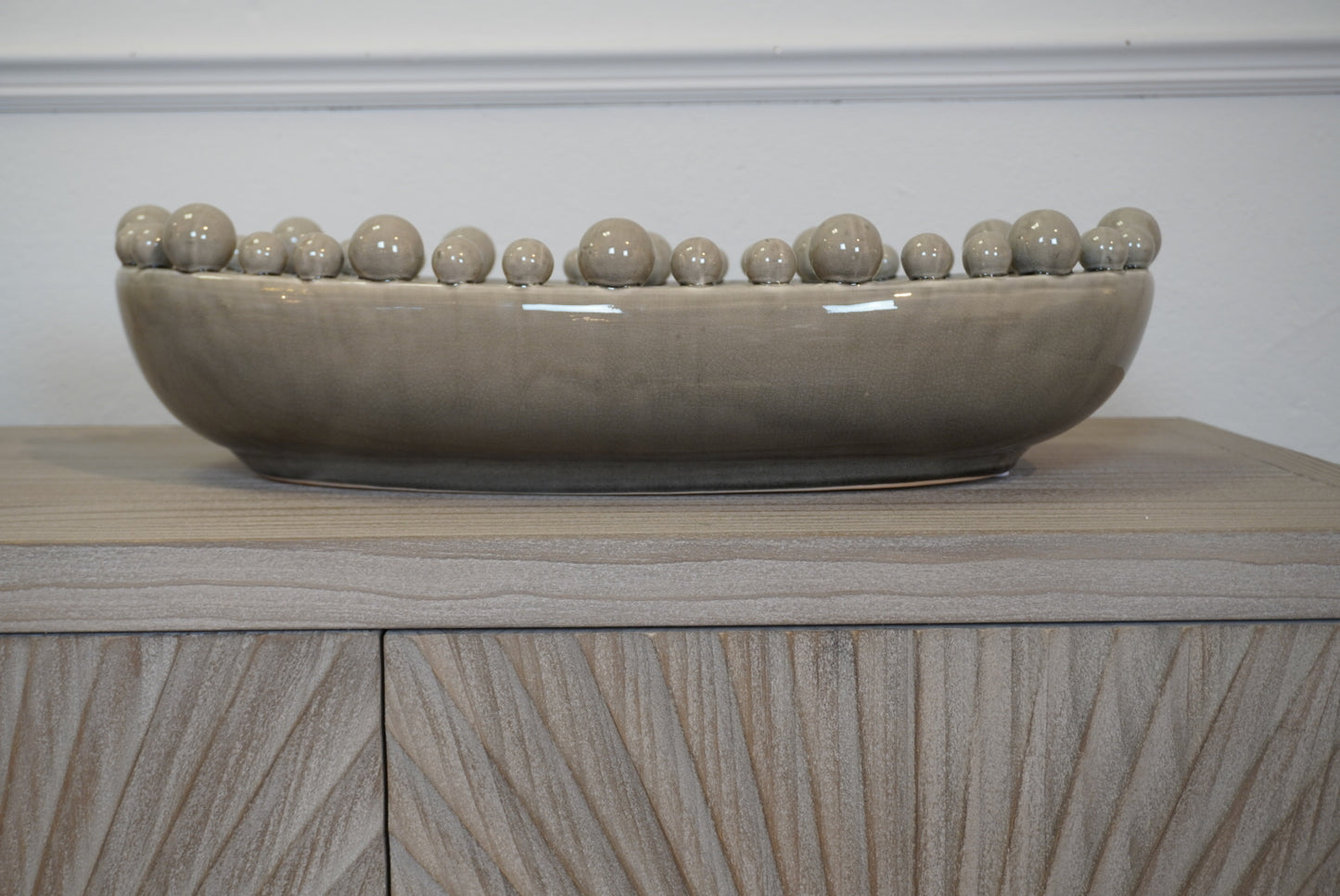 Cream Oval Bobble Edged Bowl