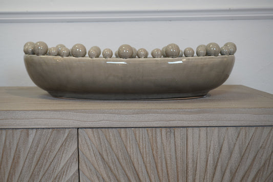 Cream Oval Bobble Edged Bowl