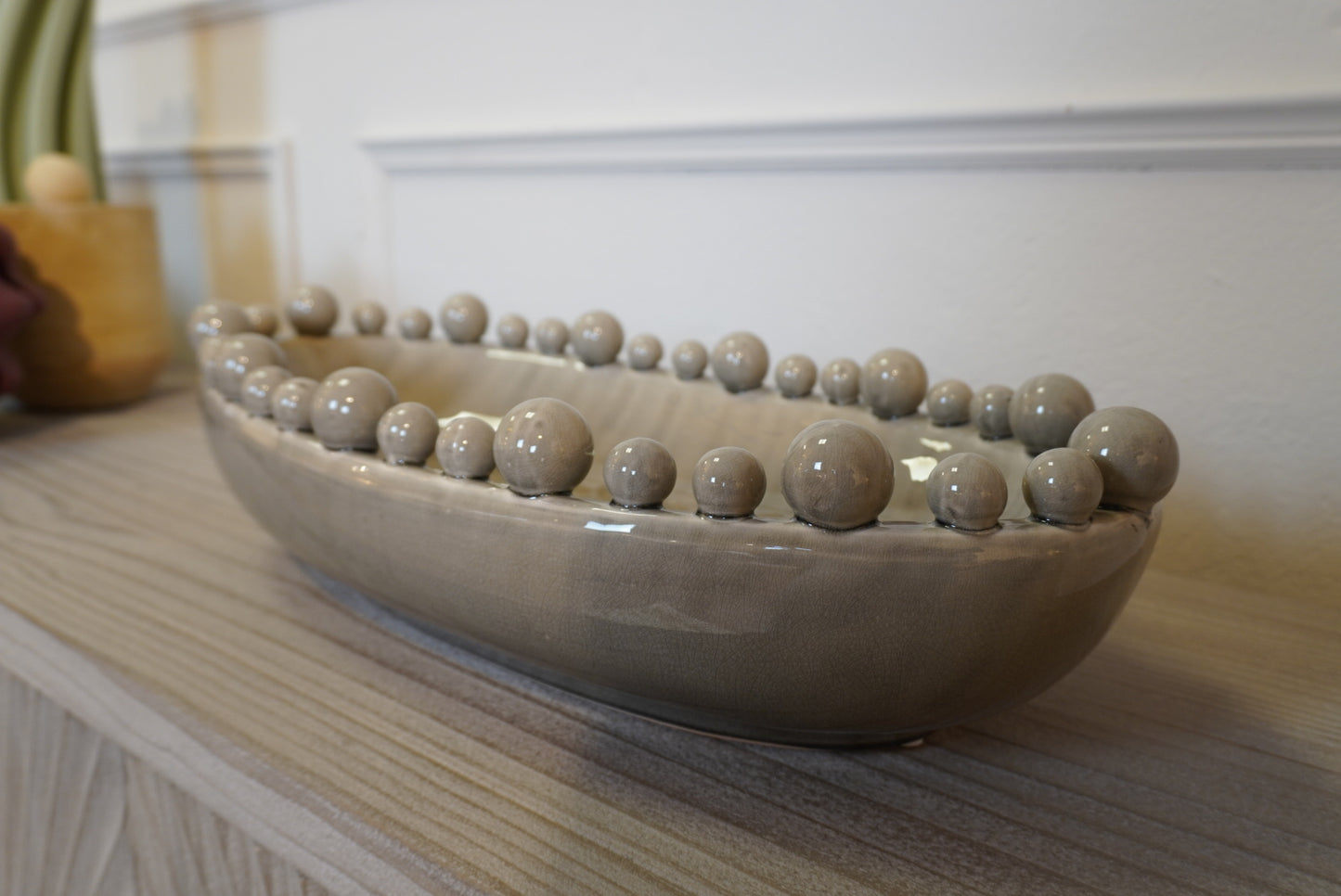 Cream Oval Bobble Edged Bowl