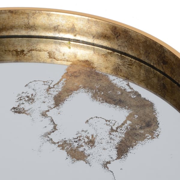 Nest of 2 Gold Marble Mirror Round Tray Tables