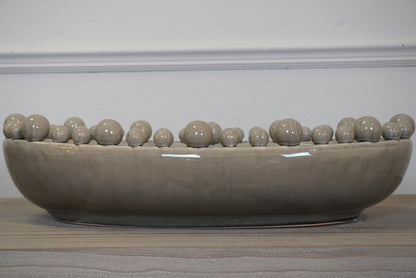 Cream Oval Bobble Edged Bowl