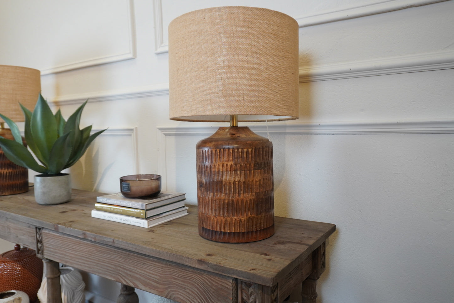 Carved Ridged Table Lamp & Shade