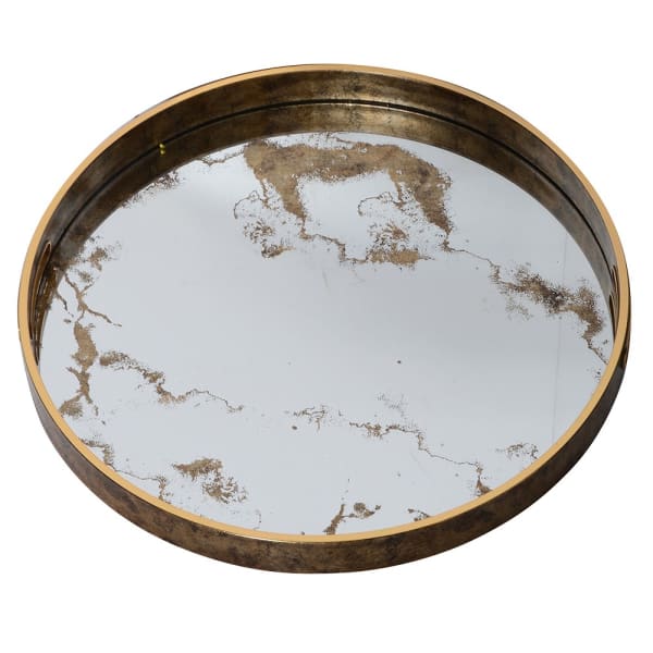 Nest of 2 Gold Marble Mirror Round Tray Tables