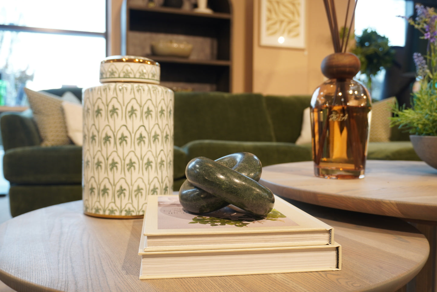 Small Green Palm Trees Lidded Jar