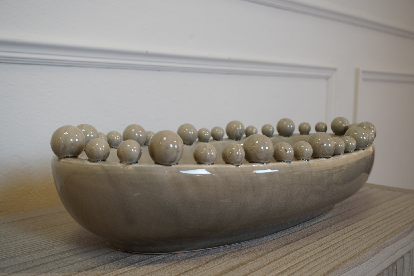 Cream Oval Bobble Edged Bowl