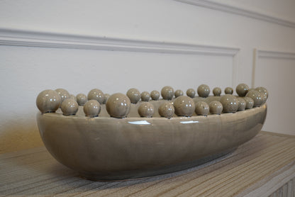 Cream Oval Bobble Edged Bowl