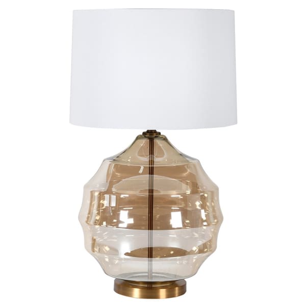 Ribbed Round Glass Table Lamp with Linen Shade