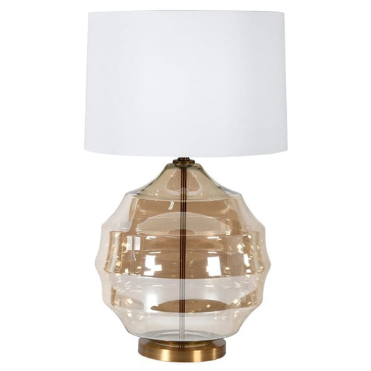Ribbed Round Glass Table Lamp with Linen Shade