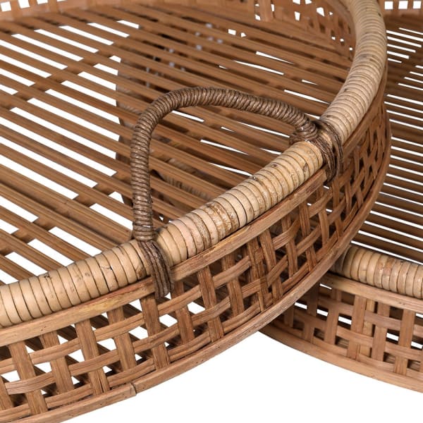 Set of 2 Round Bamboo Rattan Trays