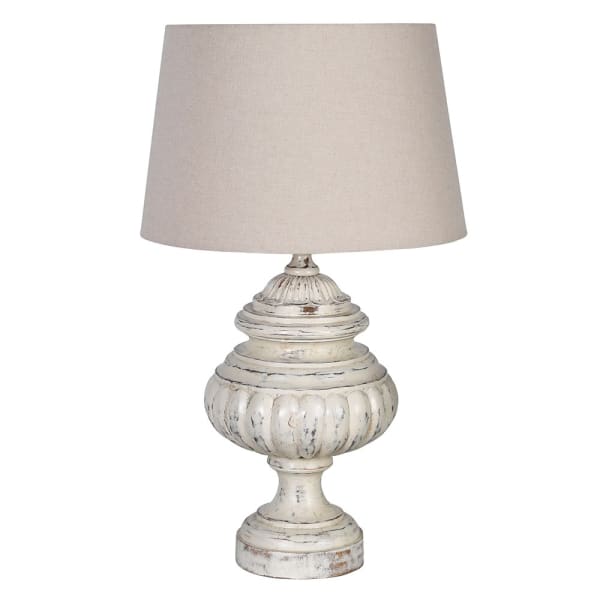 White Wash Table Lamp with Linen Shade