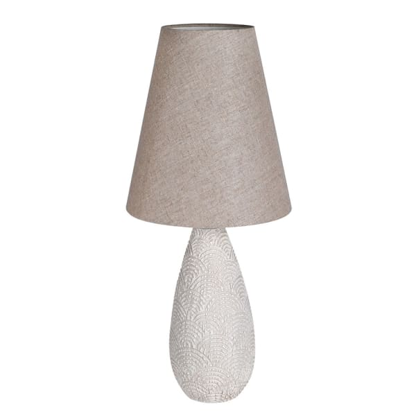 Cream Scalloped Table Lamp with Linen Shade