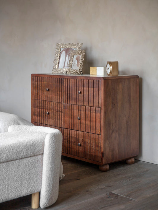 Falun Wooden 6 Drawer Chest with Marble Top