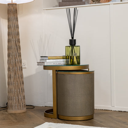 End table Materia brass shagreen incl. glass (Set of 2)