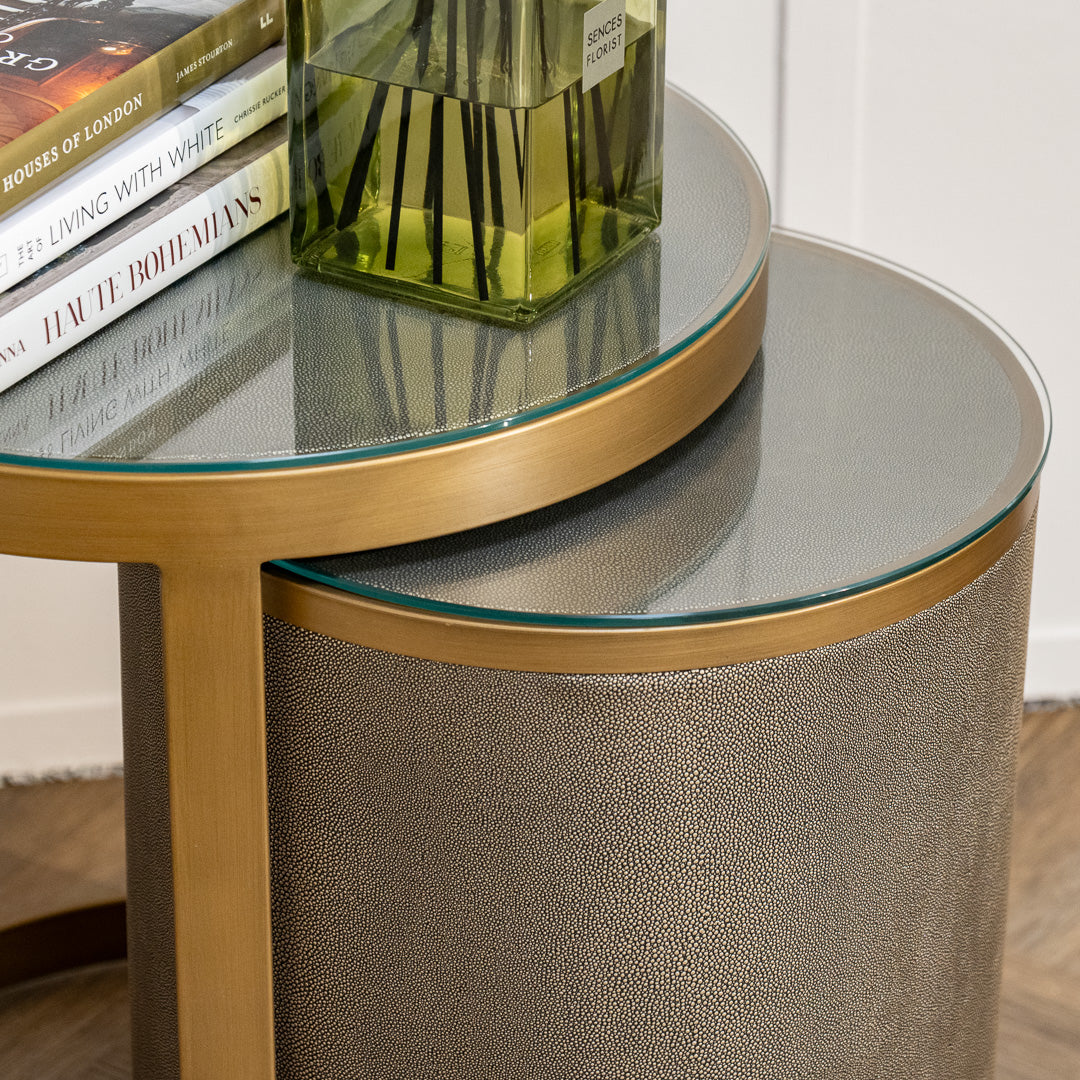 End table Materia brass shagreen incl. glass (Set of 2)