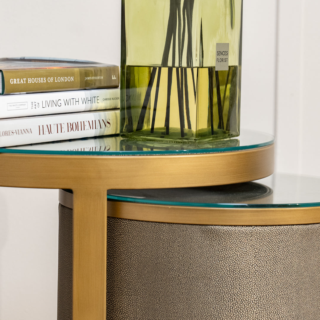 End table Materia brass shagreen incl. glass (Set of 2)