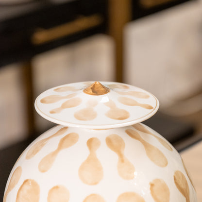Brown and White Hand Painted Lidded Jar