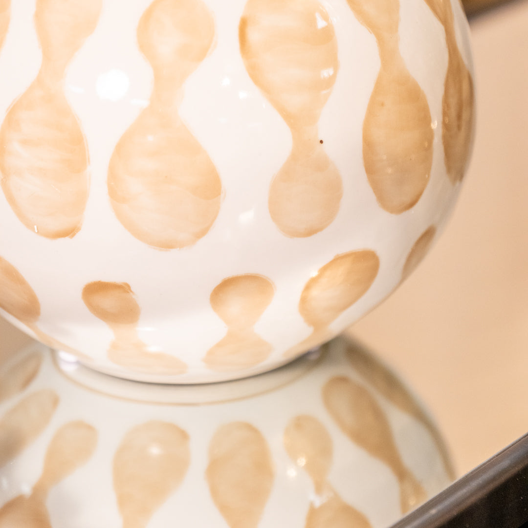 Brown and White Hand Painted Lidded Jar
