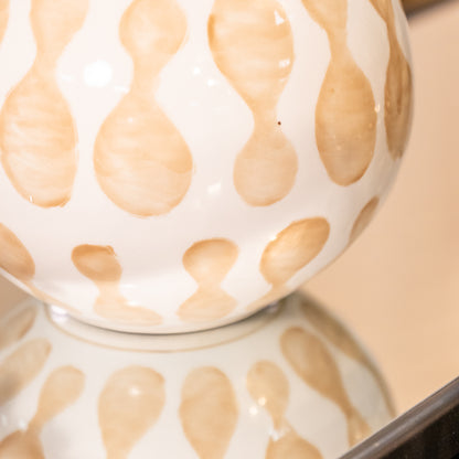 Brown and White Hand Painted Lidded Jar