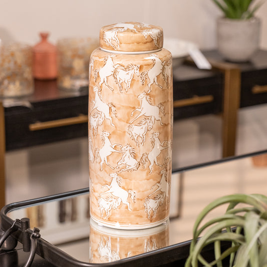 Large Wild Horses Lidded Jar