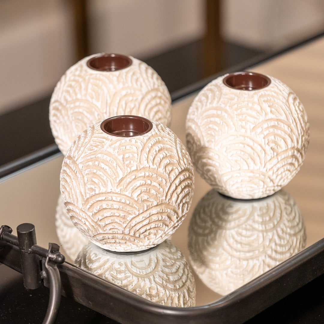 Set of 3 Scalloped Candle Holders