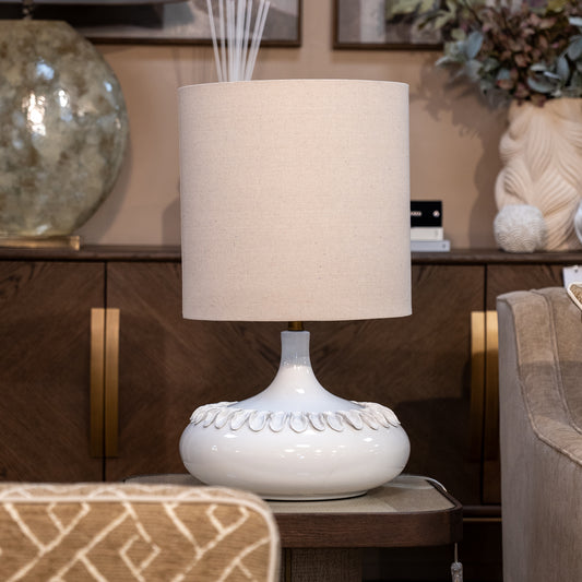 Hand Made Leaf Decor Table Lamp with Linen Shade