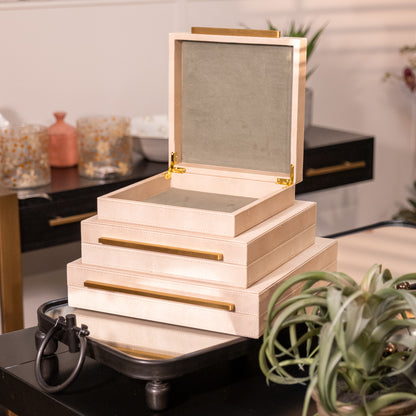 Set of 3 Ivory Faux Shagreen Boxes
