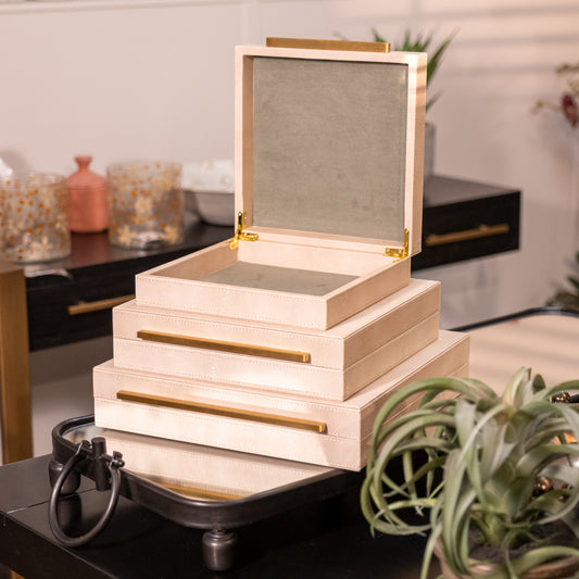 Set of 3 Ivory Faux Shagreen Boxes