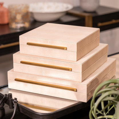 Set of 3 Ivory Faux Shagreen Boxes