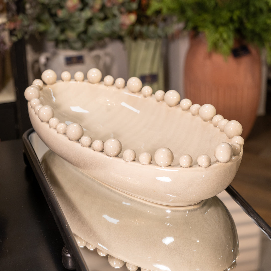 Cream Oval Bobble Edged Bowl