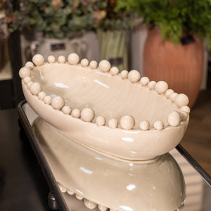 Cream Oval Bobble Edged Bowl