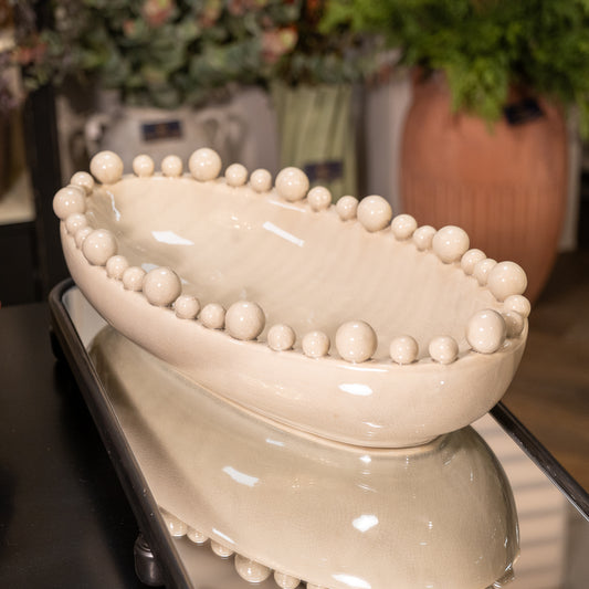 Cream Oval Bobble Edged Bowl