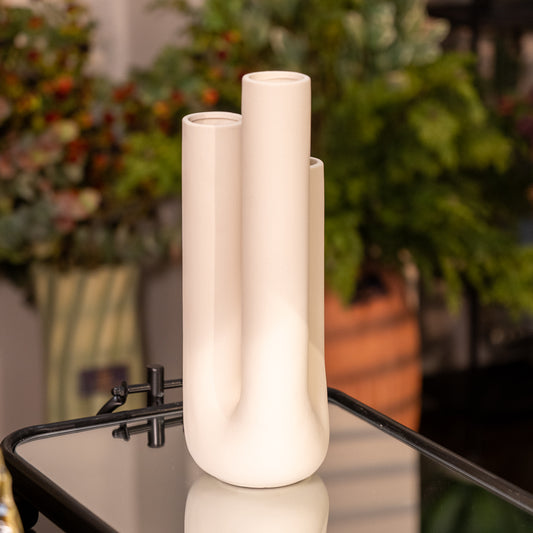 Cream Triple Stem Vase