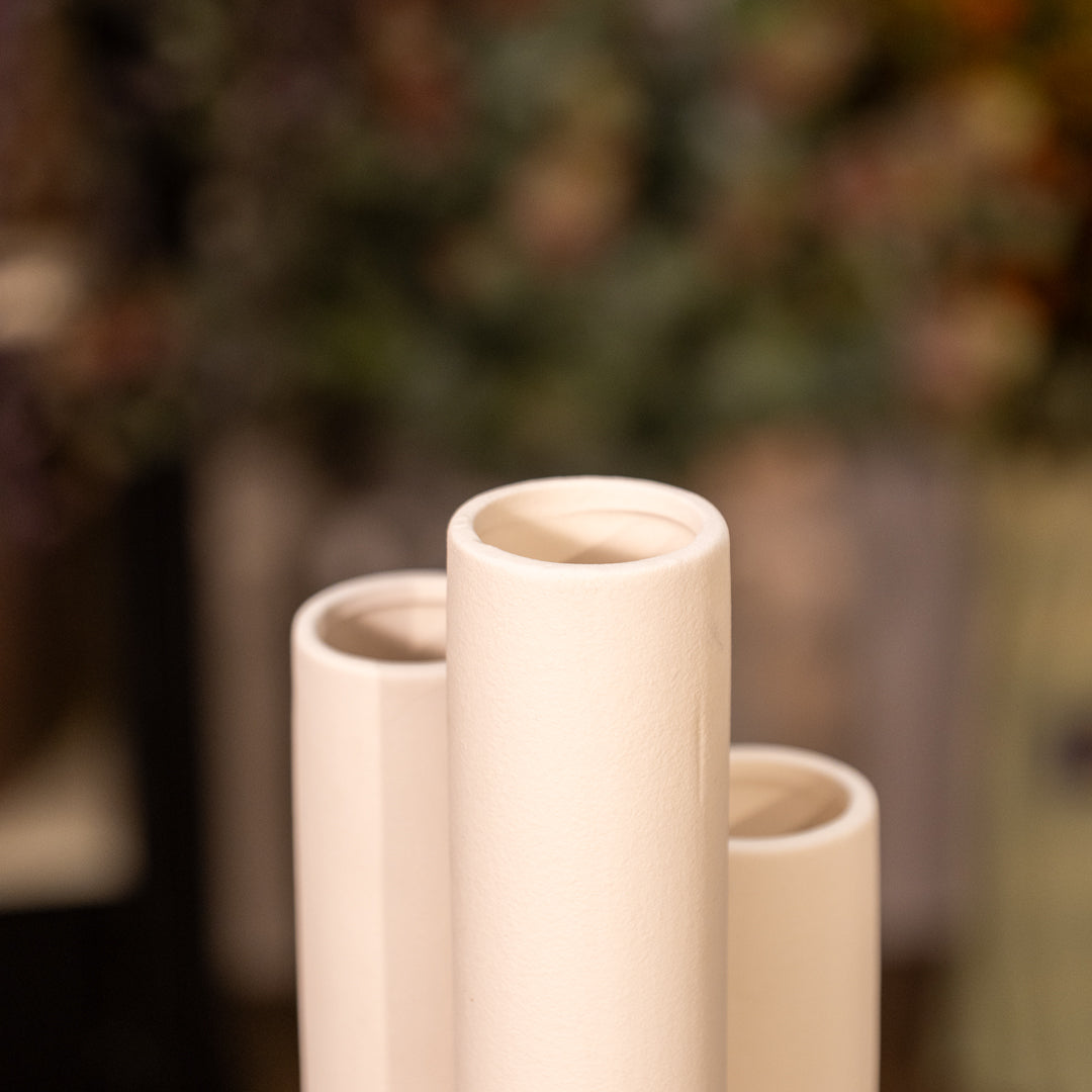 Cream Triple Stem Vase