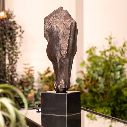 Black Faux Marble Horse Head On Plinth