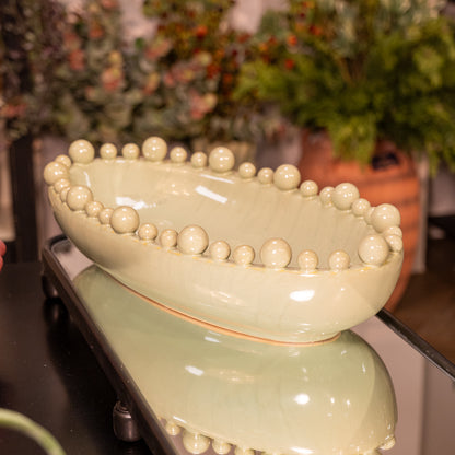 Celadon Oval Bobble Edged Bowl