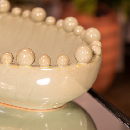 Celadon Oval Bobble Edged Bowl