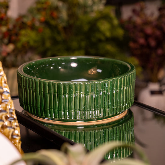 Green Bamboo Effect Ceramic Bowl