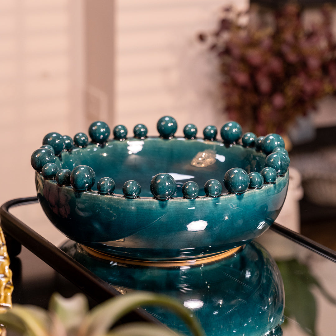 Teal Bobble Edged Bowl